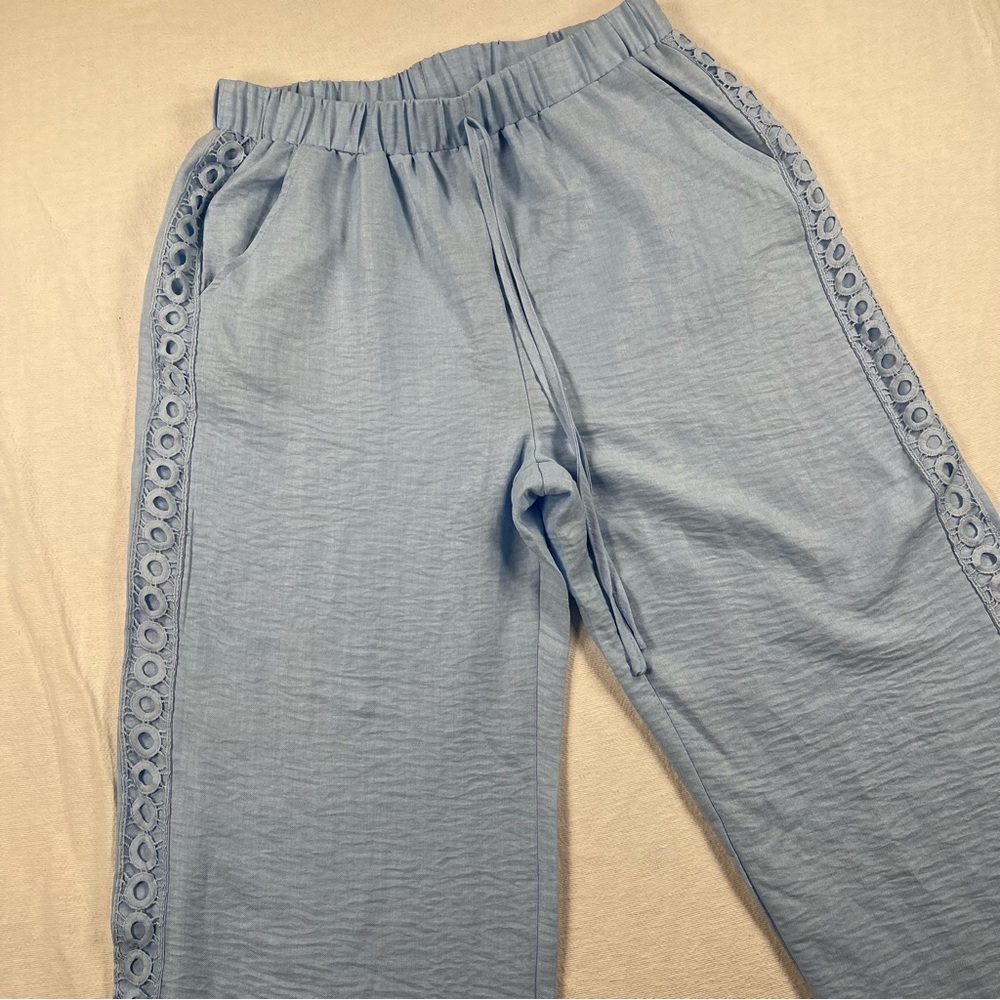 Light Blue Wide Leg palazzio boho coastal Lounge Pants XL with Eyelet Trim beach